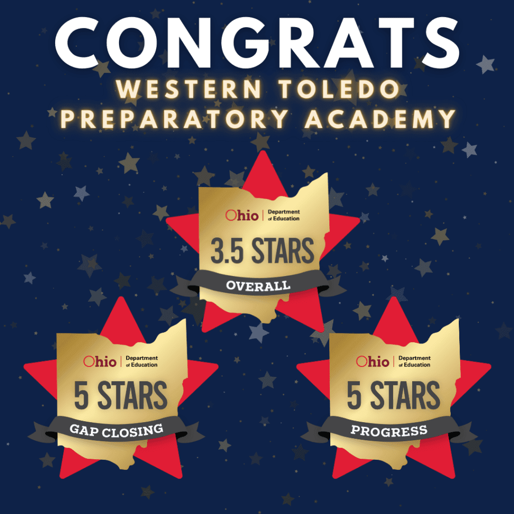 Ohio Department of Education star ratings for overall, gap closing, and progress.