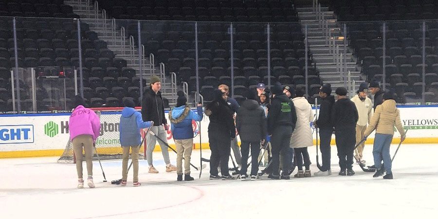 Student field trip to a hockey rink