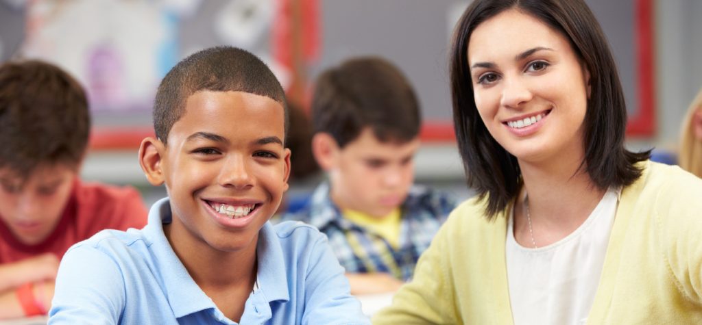 Student with teacher.